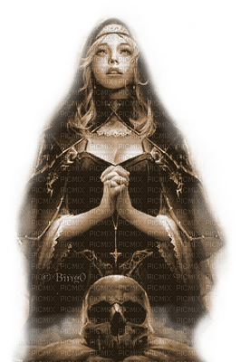 Y.A.M._Gothic Fantasy woman skull sepia - PNG gratuit