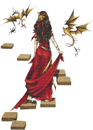 dolceluna woman dark gothic red dragon sepia brown - png gratis