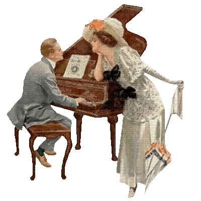 Vintage Couple Piano - 免费动画 GIF