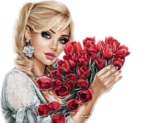Woman Flower Tulips - Bogusia - 免费PNG