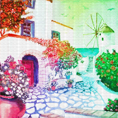 soave background animated summer house garden - Besplatni animirani GIF