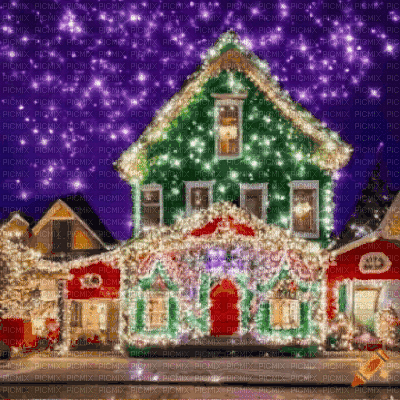 Christmas House Glittering Lights - Безплатен анимиран GIF