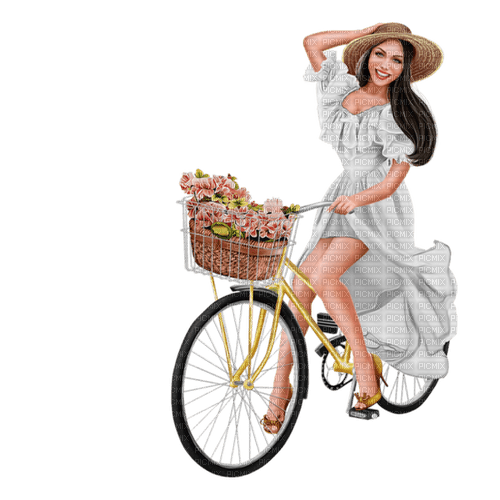 Woman Hat Bike Flower White - Bogusia - png ฟรี