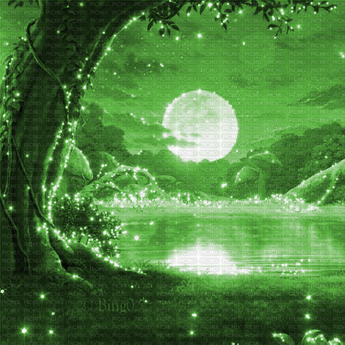 Y.A.M._Fantasy Landscape moon background green - Gratis animeret GIF