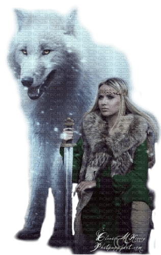 fantasy  woman with wolf by nataliplus - ücretsiz png