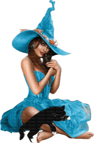Halloween Bleu femme sorcière - ingyenes png