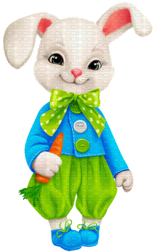 Bunny.Rabbit.Carrot.White.Blue.Green.Pink.Orange - PNG gratuit