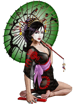 oriental woman umbrella bp - Free animated GIF