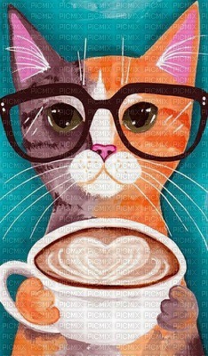 cat whit coffee - gratis png
