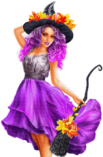 Woman.Witch.Halloween.Purple.Black - bezmaksas png