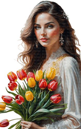 Mujer con tulipanes - Rubicat - zdarma png