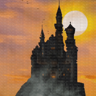 haunted castle halloween gothic dark background fond  sunset gif anime animated animation - GIF เคลื่อนไหวฟรี