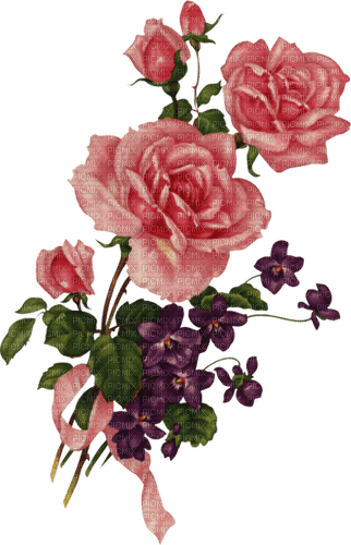 kikkapink deco roses rose flowers vintage - png ฟรี