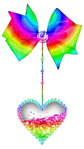 Hanging.Glitter.Heart.Bow.Rainbow - 免费PNG