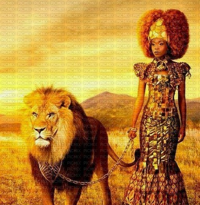 woman with lion bp - Free PNG