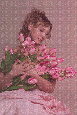 femme bouquet de roses - Ilmainen animoitu GIF