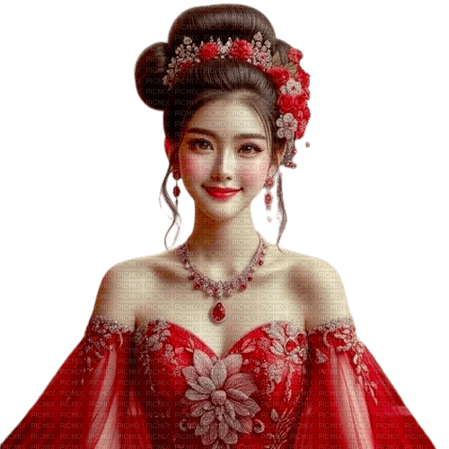 asian woman red - Free PNG
