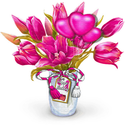 Kaz_Creations Vase Flowers Plant Pink - бесплатно png