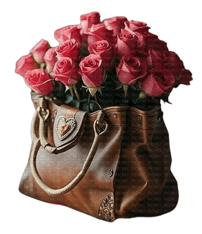 Pink.Roses.Flowers.Bag.Sac.Victoriabea - zdarma png