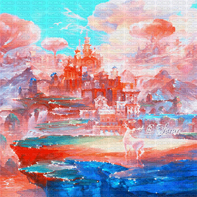 soave background animated surreal fantasy castle - 無料のアニメーション GIF