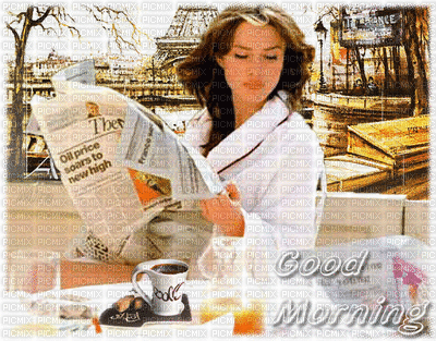 woman reading newspaper - Gratis geanimeerde GIF