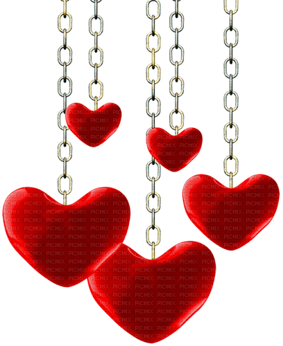 Hanging.Hearts.Chain.Silver.Red - nemokama png
