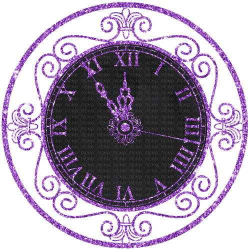 New Years.Clock.Black.Purple - Free PNG