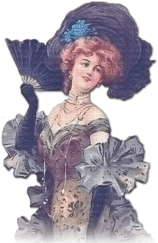 soave woman vintage hat fan victorian  blue brown - Free PNG