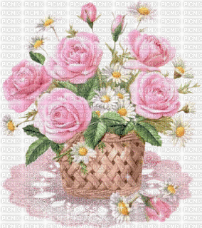 MMarcia gif  cesta flores fleur rose - Ilmainen animoitu GIF