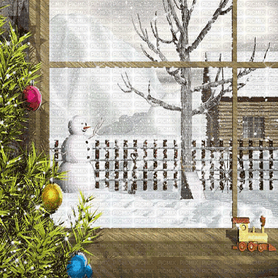 kikkapink  window animated snowman background - GIF animé gratuit