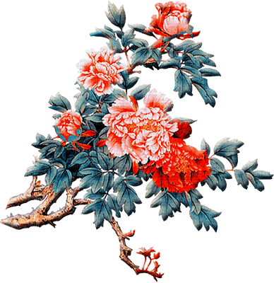 soave deco flowers oriental branch blue  orange - Free PNG