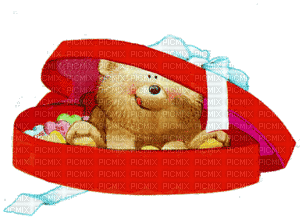 Valentine Teddy Bear in Candy Heart Box - GIF animé gratuit
