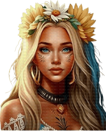 femme woman yellow blue flowers - δωρεάν png
