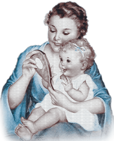 soave woman children vintage mother blue brown - Free PNG