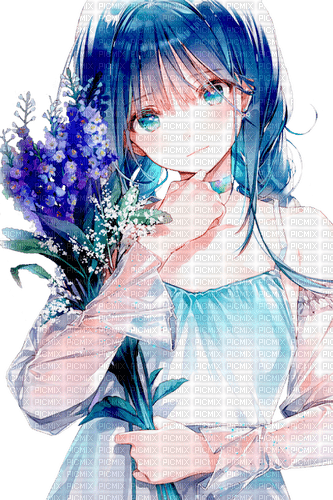 Anime  blue purple flowers - фрее пнг