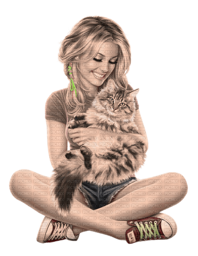girl and  cat  dubravka4 - ilmainen png