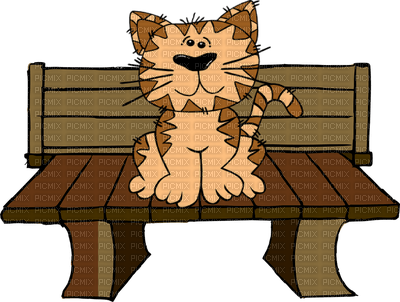 Kaz_Creations Cartoon Cat On Bench - nemokama png