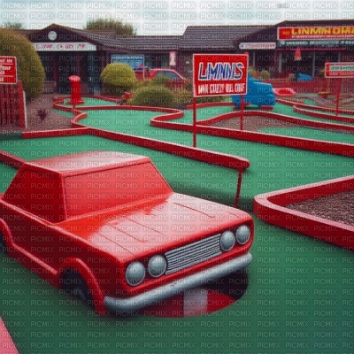 Crazy Mini Golf with a Red Car - Free PNG