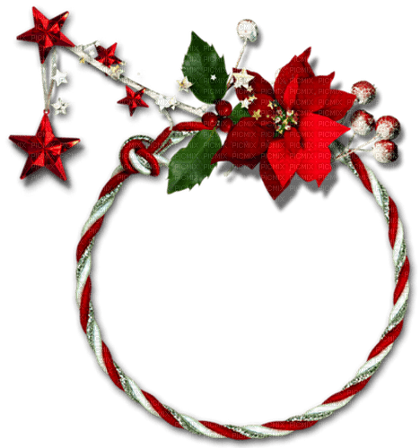 Cluster.Circle.Christmas.Frame.Green.Red.Silver - PNG gratuit