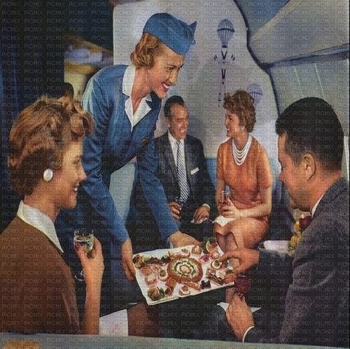 Stewardess on Vintage Airplane - Free PNG