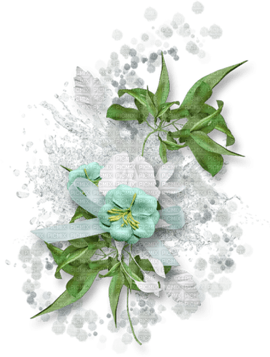 Green blue white soft flower deco [Basilslament] - kostenlos png