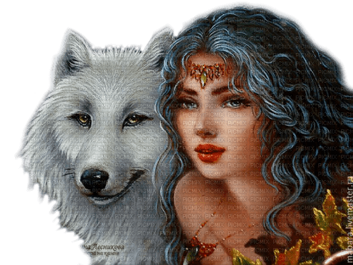 fantasy woman and wolf by nataliplus - png gratis