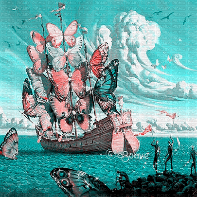 soave background animated ship  pink teal - Nemokamas animacinis gif
