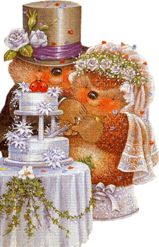 Y.A.M._Little animals hedgehogs wedding - zdarma png