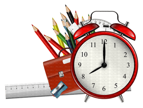 School. Colored pencils. Clock. Leila - ilmainen png