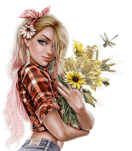 Woman. Flowers. Leila - ücretsiz png