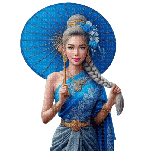asian woman blue - darmowe png