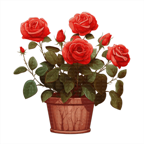 -ai-generated-rose-flowers-bouquet-on-pot-isolated - ücretsiz png