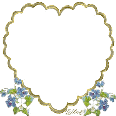 heart-gold-blue-flowers - png grátis