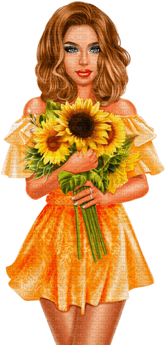Woman And Sunflowers - ücretsiz png